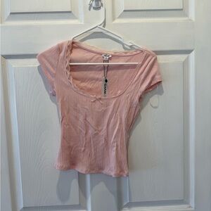 Garage Pink Ribbed Top
